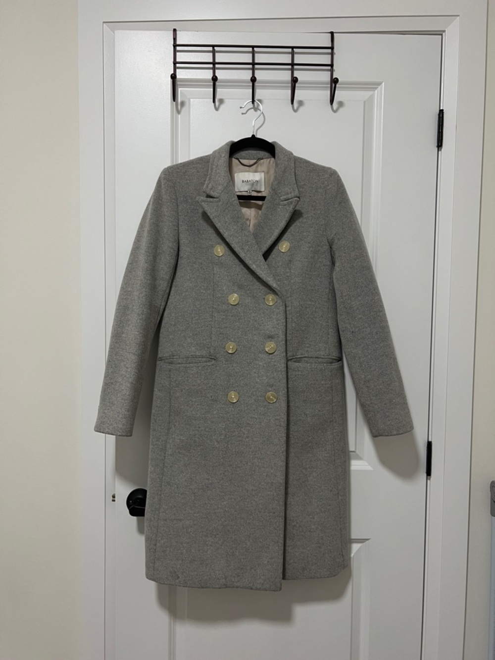 Aritzia Babaton Women's Gray Double-Breasted Wool cashmere blend Coat